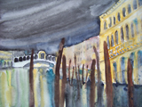 Canale Grande mit Rialtobrücke bei Nacht